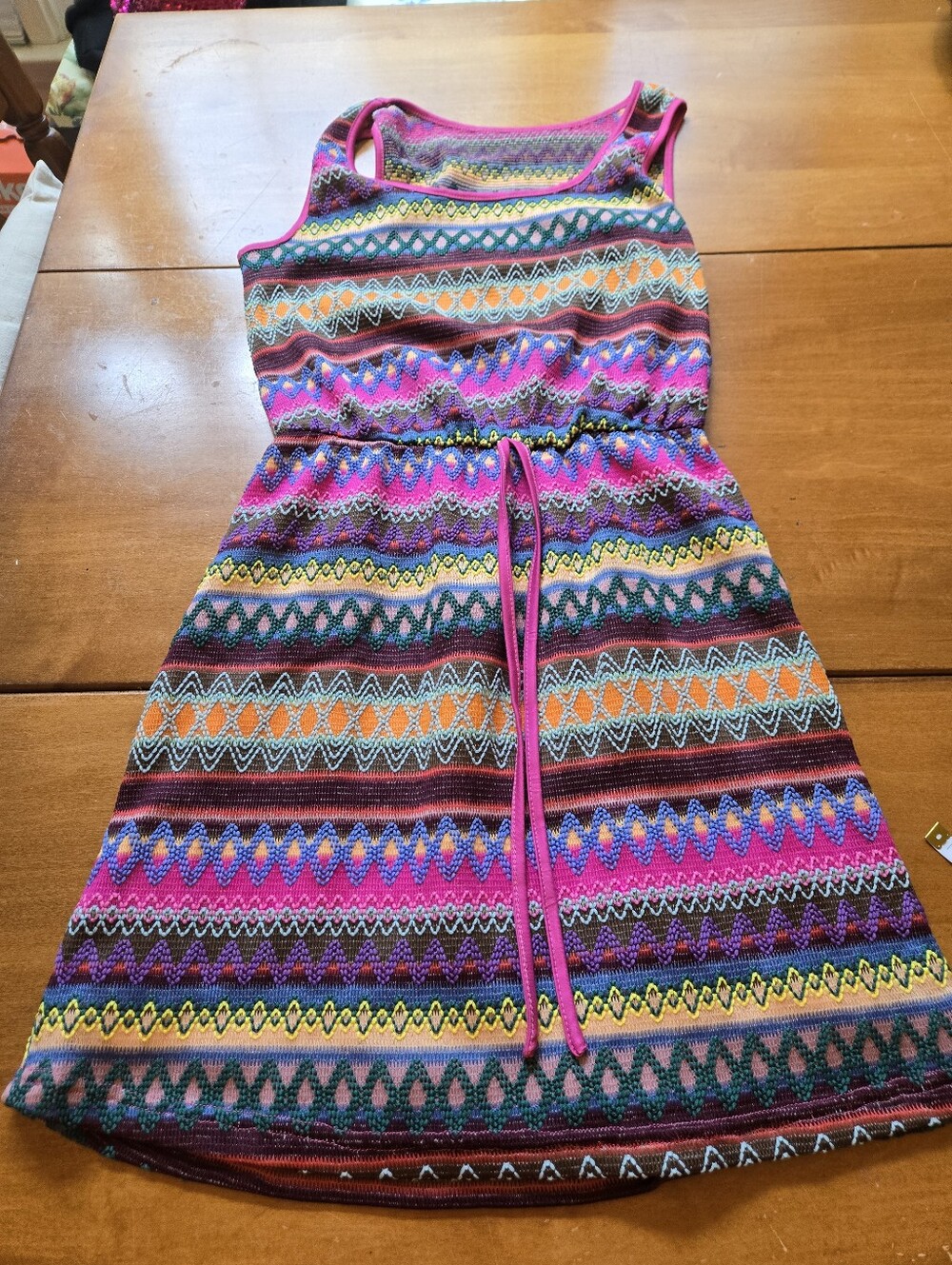 Sleeveless Pink Multicolor Patterned Women's Dress